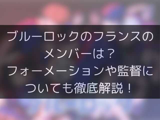 ブルーロックのフランスのメンバーは？フォーメーションや監督についても徹底解説！